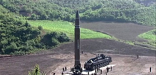 N. Korean ICBM prior to launch - ALLOW IMAGES
