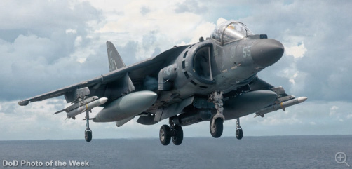 A U.S. Marine Corps AV-8B Harrier II with Marine Medium Tiltrotor Squadron (VMM) 263 (Reinforced), 22nd Marine Expeditionary Unit (Special Operations Capable), prepares to land aboard the Wasp-class amphibious assault ship USS Iwo Jima (LHD 7) after conducting flight operations while underway in the Caribbean Sea, Sept. 7, 2025. - ALLOW IMAGES.