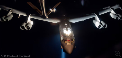 An Air Force B-52H Stratofortress approaches a KC-135 Stratotanker for aerial refueling over the U.S. Central Command area of responsibility, Feb. 17, 2025. Image: DoD - ALLOW IMAGES