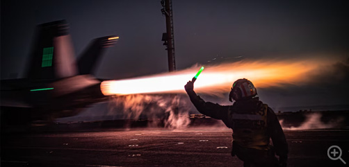 An F/A-18F Super Hornet launches off the aircraft carrier USS Nimitz during routine operations in the Philippine Sea, April 8, 2023. Image: DoD