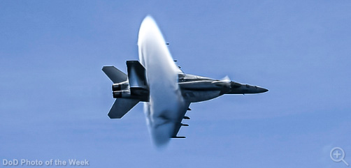 A Navy FA-18E Super Hornet breaks the sound barrier near the USS Nimitz in the South China Sea, May 27, 2025.  Image: DoD - ALLOW IMAGES