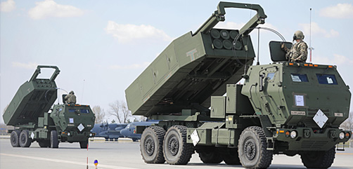 The M142 High Mobility Artillery Rocket System (HIMARS) is a light multiple rocket launcher developed in the late 1990s for the United States Army. - ALLOW IMAGES