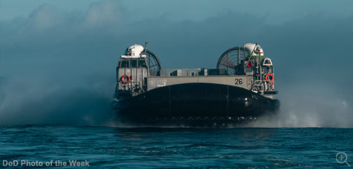A Navy air-cushioned landing craft approaches the well deck of the USS Arlington, not pictured, while underway in the Atlantic Ocean during UNITAS 2025, Sept. 25, 2025. The multinational exercise enhances tactical proficiency and increases interoperability with the presence of unmanned air, surface and submarine systems.  Image: DoD