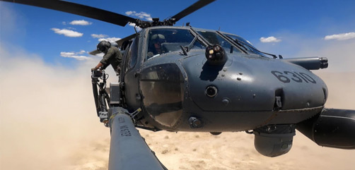 An Air Force HH-60G Pave Hawk prepares to land during a training competition at the Nevada Test and Training Range, May 18, 2021. The competition incorporated multiple units and career fields and allowed instructors at the U.S. Air Force Weapons School an opportunity to fly. - ALLOW IMAGES