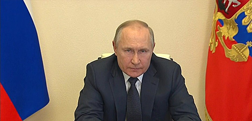 Russian President Vladimir Putin during a videoconference on March 16, 2022. - ALLOW IMAGES
