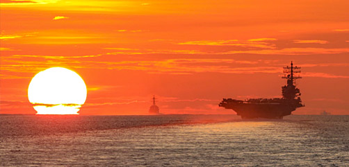 The USS Ronald Reagan, the USS Halsey and the USS Shiloh transit the South China Sea, June 18, 2021. - ALLOW IMAGES