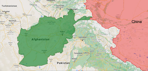 Map depicting geographic boundries of Afghanistan and China. - ALLOW IMAGES