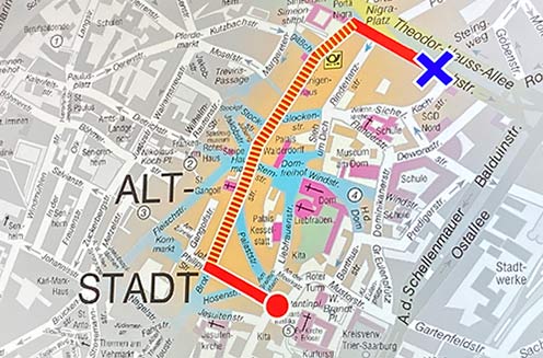 Map of Trier incident route provided by local police. - ALLOW IMAGES