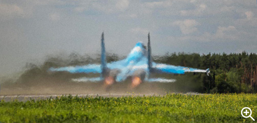 Ukrainian Su-27 takes off from the 831st Tactical Aviation Brigade at Myrhorod Air Base in Poltava Oblast. - ALLOW IMAGES