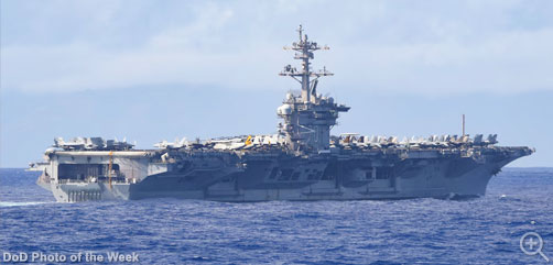 The Nimitz-class aircraft carrier USS Carl Vinson (CVN 70) transits the Surigao strait, Dec. 22, 2024. The Carl Vinson Carrier Strike Group is underway conducting routine operations in the U.S. 7th Fleet area of operations. Image: DoD - ALLOW IMAGES