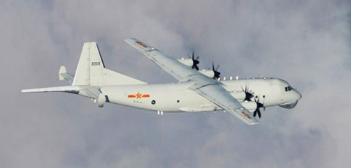 Chinese Shaanxi Y-8 anti-submarine warfare plane photographed in the southwest corner of Taiwan’s ADIZ March 8, 2021. - ALLOW IMAGES