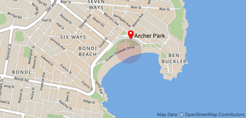 Bondi Beach, Australia area map - ALLOW IMAGES.