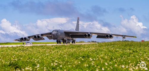 A B-52 Stratofortress assigned to the 2nd Bomb Wing at Barksdale Air Force Base, Louisiana, taxis at Andersen Air Force Base, Guam, in support of a Bomber Task Force deployment, October 21, 2023. Bomber missions contribute to joint force lethality and deter aggression in the Indo-Pacific by demonstrating USAF ability to operate anywhere in the world at any time in support of the National Defense Strategy. Image: DoD  - ALLOW IMAGES