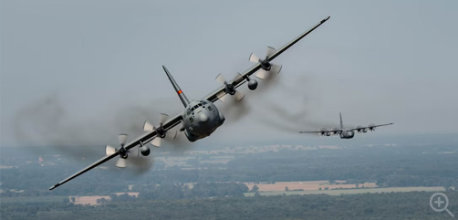 Air Force C-130J Super Hercules aircraft, part of the 37th Airlift Squadron, Ramstein Air Base, Germany, fly in formation with the 182nd Airlift Wing, Illinois Air National Guard, out of 33rd Air Base, Poland, Sept. 12, 2023. Image: DoD - ALLOW IMAGES