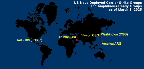 Fleet and Marine Tracker Map as of March 3, 2025.  - ALLOW IMAGES