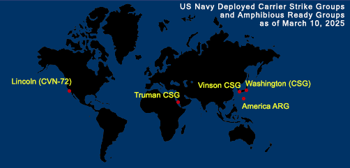 Fleet and Marine Tracker Map as of March 10, 2025.  - ALLOW IMAGES