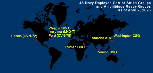 Fleet and Marine Tracker Map as of April 7, 2025.  - ALLOW IMAGES