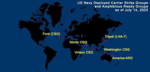 Fleet and Marine Tracker Map as of July 14, 2025.  - ALLOW IMAGES