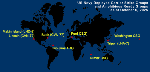 Fleet and Marine Tracker Map as of October 6, 2025.  - ALLOW IMAGES