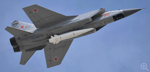 On 18 October 2023 Russian President Vladimir Putin announced that Russia will begin conducting fighter patrols in the eastern Black Sea using the MiG-31I interceptor aircraft armed with Kh-47M2 KINZHAL (DAGGER) air-launched ballistic missiles. Image: Wikipedia via CC BY-SA 4.0 - ALLOW IMAGES