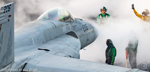 A Navy F/A-18E Super Hornet prepares to launch from the USS Harry S. Truman during flight operations in the U.S. Central Command area of responsibility, March 18, 2025.  Image: DoD - ALLOW IMAGES
