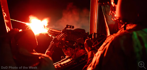 A Florida Army National Guardsman assigned to Bravo Company, 1st Battalion, 111th Aviation Regiment, fires an M240H machine gun during aerial operations at Camp Blanding Joint Training Center, Fla., May 17, 2025.  Image: DoD - ALLOW IMAGES