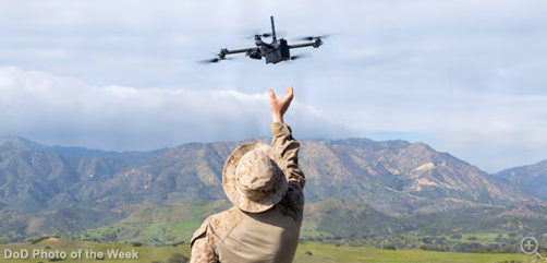 Marine Corps Sgt. Jason Hamm, a small unmanned aircraft systems operator assigned to the 1st Marine Division Schools, prepares to catch a first-person view drone after a live-fire exercise as part of the small attack drone operator's course at Marine Corps Base Camp Pendleton, Calif., Jan. 23, 2026.  Image: DoW - ALLOW IMAGES.
