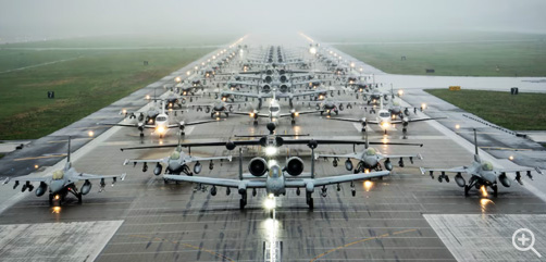 Air Force F-16 Fighting Falcons, A-10C Thunderbolt IIs, U-2 Dragon Ladies and C-12 Hurons sit on the runway during the Mammoth Walk training event at Osan Air Base, South Korea, May 5, 2023. The training demonstrated rapid generation capabilities and response readiness. Image: DoD - ALLOW IMAGES