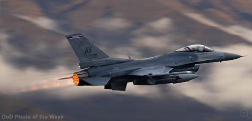 A U.S. Air Force F-16 Fighting Falcon assigned to the 510th Fighter Generation Squadron takes off to participate in Exercise Poggio Dart at Aviano Air Base, Italy, Dec. 1, 2025.   Image: DoW - ALLOW IMAGES.