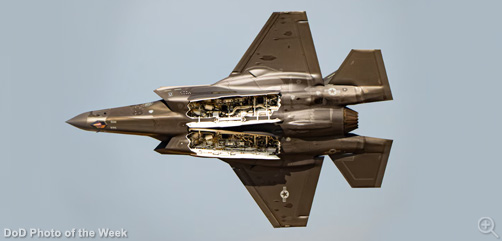 An Air Force F-35A Lightning II jet flown by the F-35 aerial demonstration team assigned to the 388th Fighter Wing at Hill Air Force Base, Utah, performs maneuvers over Al Maktoum International Airport in Dubai, United Arab Emirates, Nov. 15, 2025. The fifth-generation stealth fighter rehearsed its performance prior to the Dubai Airshow 2025. - ALLOW IMAGES.