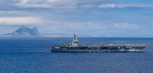 The world’s largest aircraft carrier, USS Gerald R. Ford (CVN 78), transits the Strait of Gibraltar. - ALLOW IMAGES