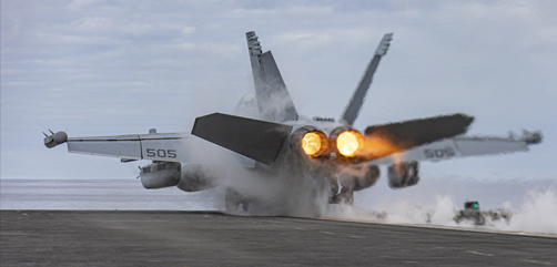 An EA-18G Growler, assigned to Electronic Attack Squadron (VAQ) 133, launches from the flight deck of the Nimitz-class aircraft carrier USS Abraham Lincoln (CVN 72) - ALLOW IMAGES