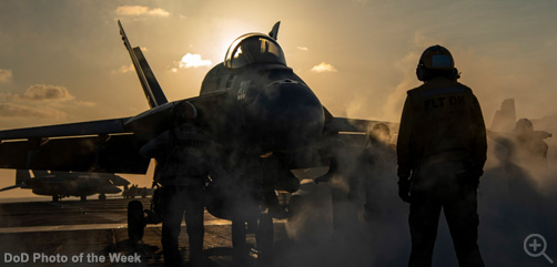 An F/A-18E Super Hornet from the “Mighty Shrikes” of Strike Fighter Squadron (VFA) 94 is guided onto the catapult on the flight deck of the aircraft carrier USS Nimitz (CVN 68) in the Philippine Sea. May 12, 2025. Image: DoD - ALLOW IMAGES