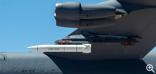 A flight test of an AGM-183A Air Launched Rapid Response Weapon, or ARRW, on a B-52 Stratofortress aircraft on June 12, 2019 at Edwards Air Force Base, California. - ALLOW IMAGES