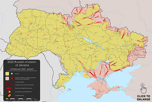 Open source Ukraine conflict map as of March 5, 2022.