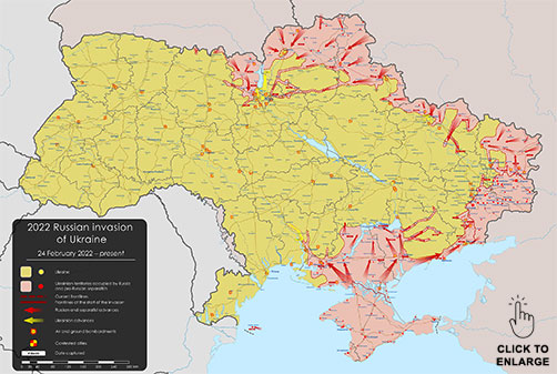 Open source Ukraine conflict map as of March 19, 2022.