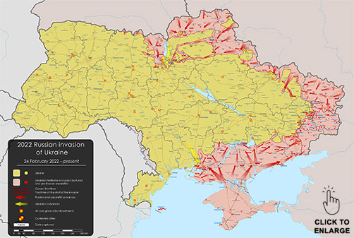 Open source Ukraine conflict map as of March 26, 2022.