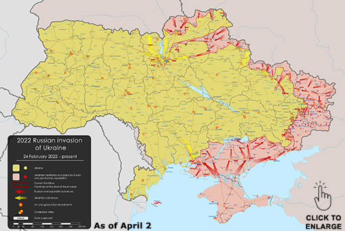 Open source Ukraine conflict map as of April 2, 2022.