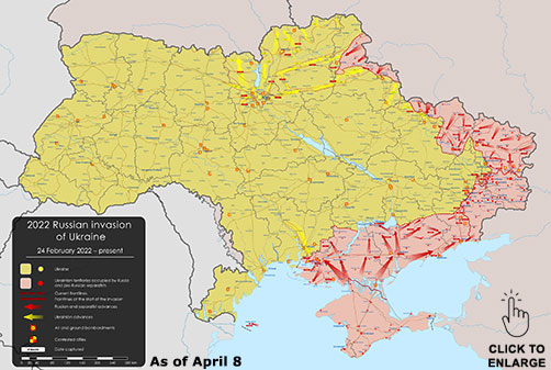 Open source Ukraine conflict map as of April 8, 2022. - ALLOW IMAGES