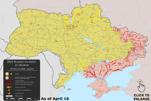 Open source Ukraine conflict map as of April 16, 2022. - ALLOW IMAGES
