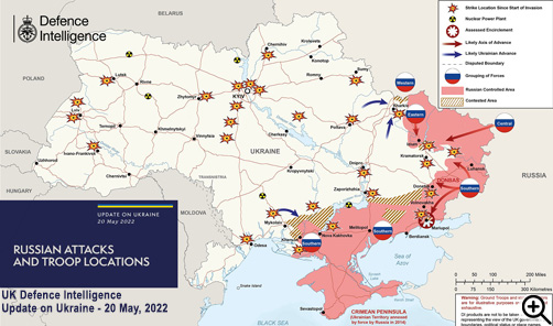 UK Defence intelligence conflict map for May 20, 2022. - ALLOW IMAGES
