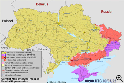 Click to Enlarge - Conflict map for July 9, 2022. - ALLOW IMAGES