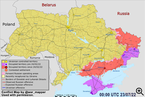 Click to Enlarge - Conflict map for July 23, 2022. - ALLOW IMAGES