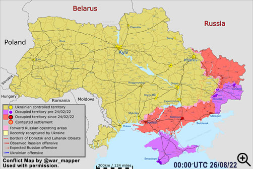 Click to Enlarge - Ukraine conflict map as of August 18, 2022. - ALLOW IMAGES