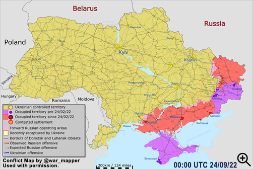 Click to Enlarge - Ukraine conflict map as of Sept 24, 2022. - ALLOW IMAGES