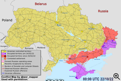 Click to Enlarge - Ukraine conflict map as of Oct 22, 2022. - ALLOW IMAGES