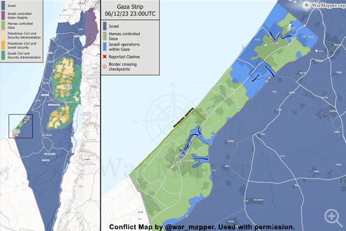 Israel conflict map by @war_mapper. Used with permission. ALLOW IMAGES