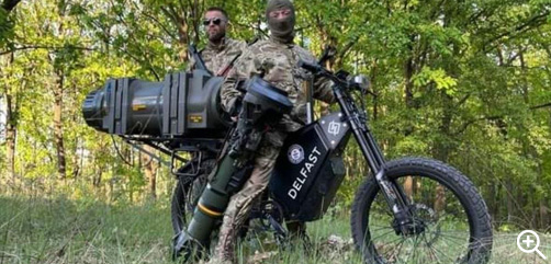 Ukraine is using two-man strike teams carrying anti-tank weapons on electric bikes.  - ALLOW IMAGES