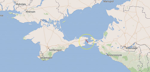 Map showing regional location of the Kirch Strait Bridge connecting the occupied Crimean Peninsula with the Russian mainland. - ALLOW IMAGES.