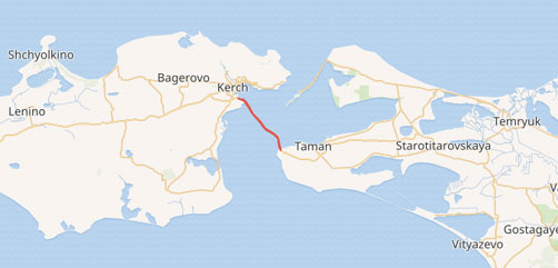 Map showing regional location of the Kirch Strait Bridge connecting the occupied Crimean Peninsula with the Russian mainland. - ALLOW IMAGES